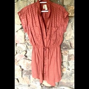 Burnt orange with black polka dot dress